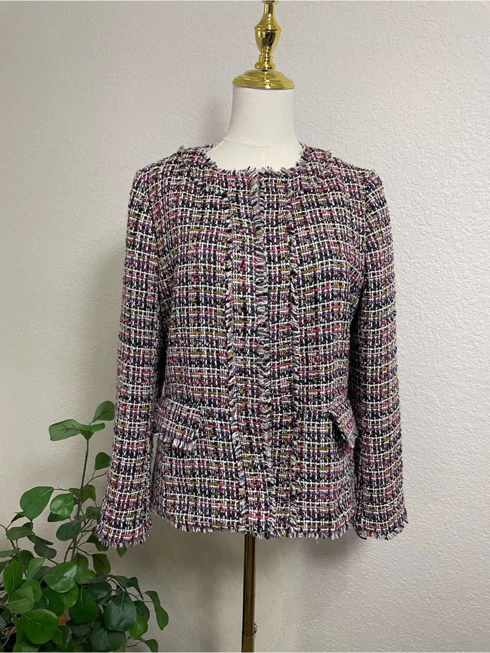 Ann Taylor Tweed Fringe Jacket Blazer Multicolor Size 8